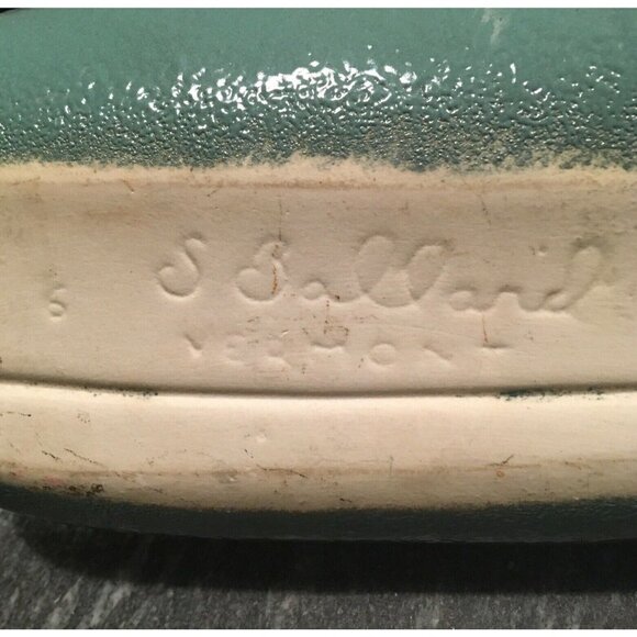 VTG Mid Century S. Ballard Vermont Blue Green Glazed Art Pottery Dish Tray 11” - Picture 6 of 6